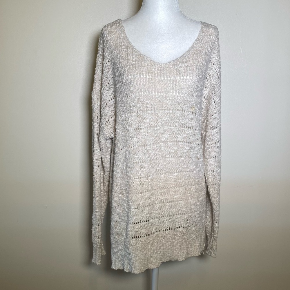 Womens American Eagle cream open weave oversized small sweater textured high low
